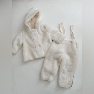 Vintage 2 Piece Hooded Jacket/Pant Set - White Fuzzy - Size 12m See Measurments